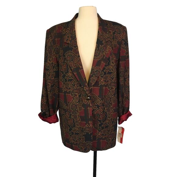 Counterparts Jackets & Blazers - Counterparts Vintage Burgundy‎ Paisley Secretary Oversized Blazer, Jacket, sz 16